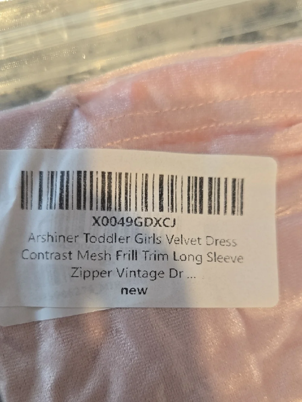 Arshiner Girls' Light Blush Velvet Ruffle Neck Dress - Picture 7 of 8